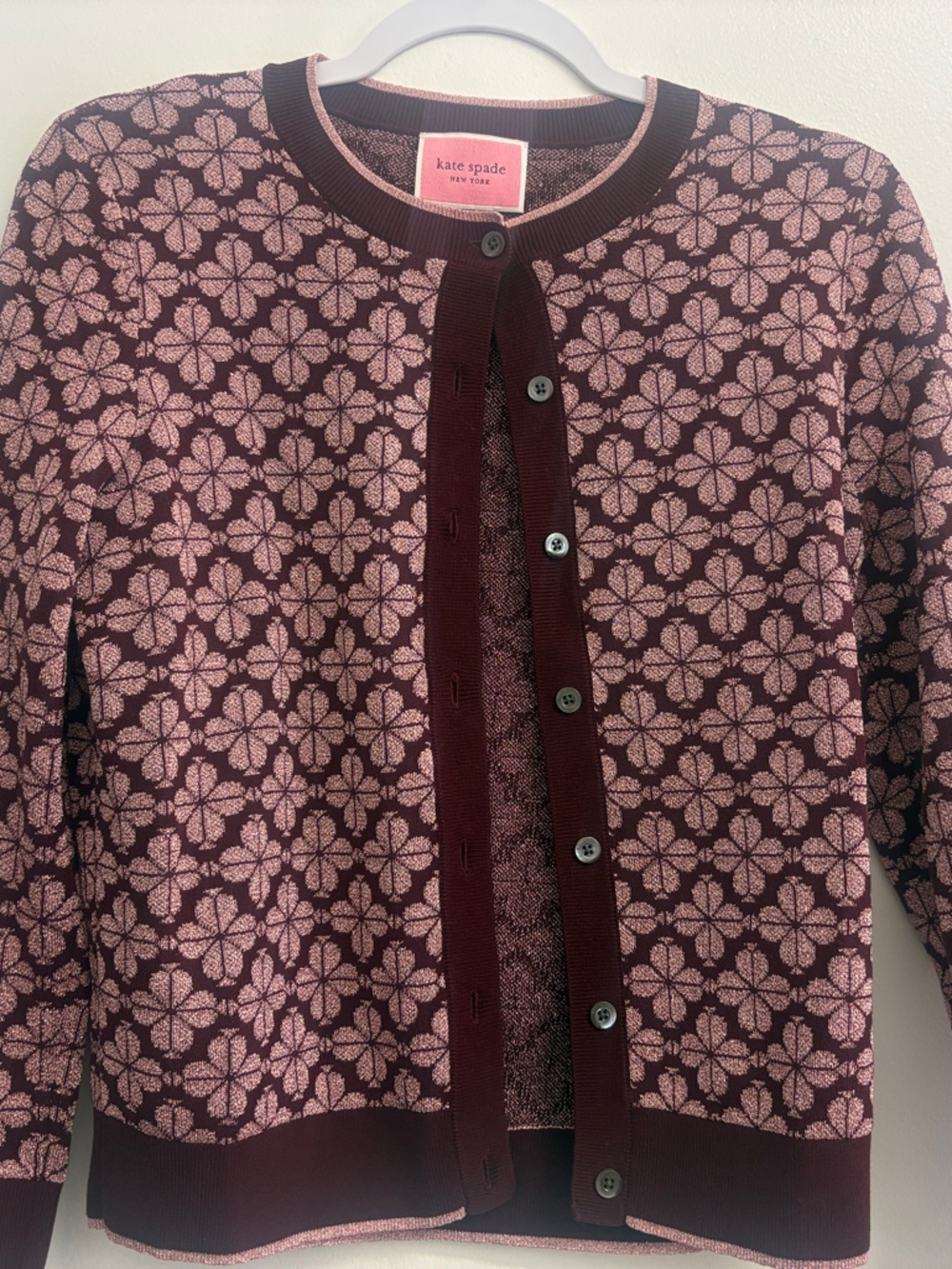 kate spade Floral Knit Cardigan Blazer in Pink and Burgundy